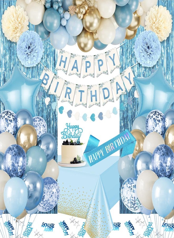 Fantspati Blue Birthday Decorations, Blue Party Decor with Balloons Happy Birthday Banner Birthday Sash Tablecloth Fringe Curtain Light Blue Bday Decorations for Baby Boys Girl Men Women - Image 1